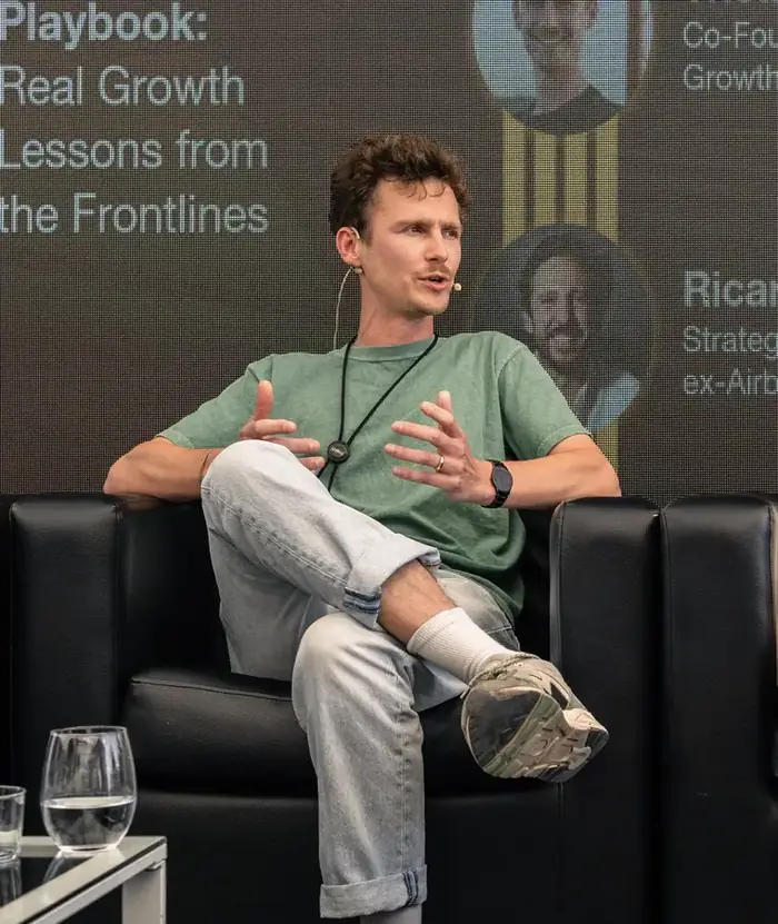 Tristan Gillen speaking on a panel at Shilling VC Day